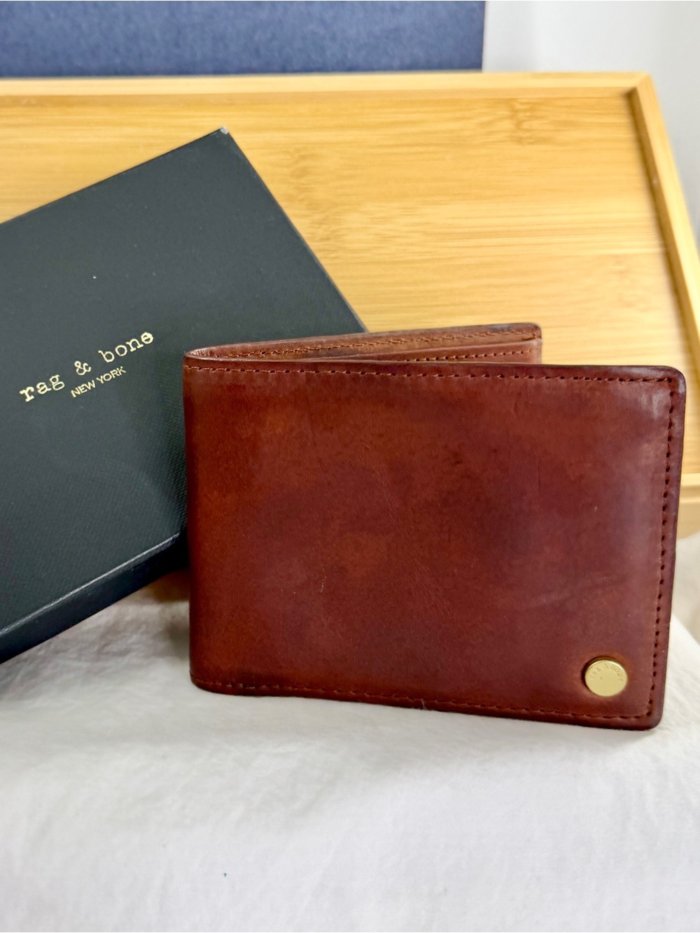 RAG & BONE Men’s Brown Italian Leather Hampshire Billfold Slim Wallet 4.25 x 3.5